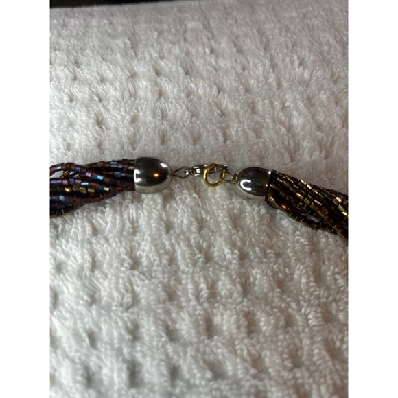 Vintage Glass Beaded Necklace Dark Brown Braided Multi Strand 29" - Picture 3 of 6